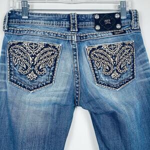 Miss Me Jeans Size 28 Boot Cut Distressed Embellished Pockets Rhinestones REPAIR